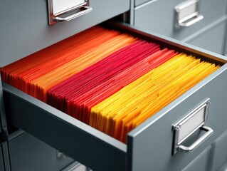 Open file cabinet drawer filled with brightly colored, organized folders