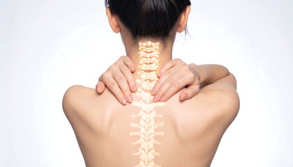 Rear view of a woman with highlighted spine, neck, shoulders