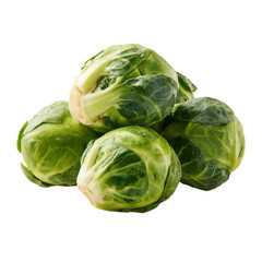 Pile of fresh green Brussels sprouts with visible leaves and stems vegetable food, Png On White Background, Isolated on Transparent Background, Cut Out