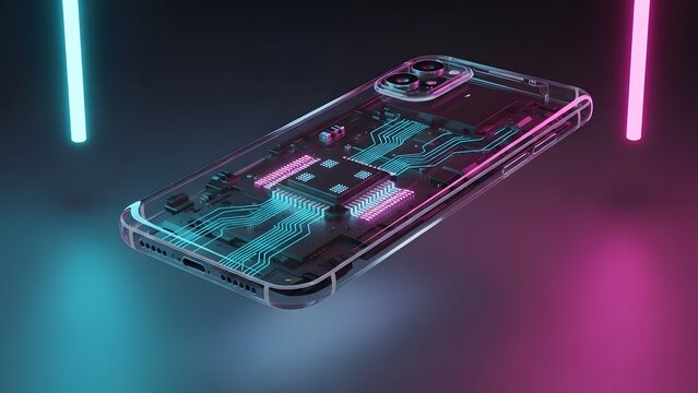 A futuristic transparent smartphone floating in mid-air - Powered by Adobe
