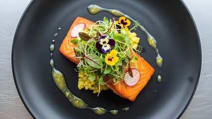 grilled salmon steak with vegetables