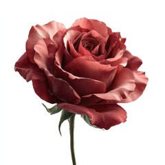 Elegant, deep salmon rose blossom with delicate petals, isolated on white