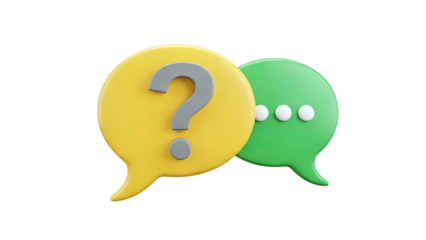 3D Question Mark in Speech Bubble with Ellipsis