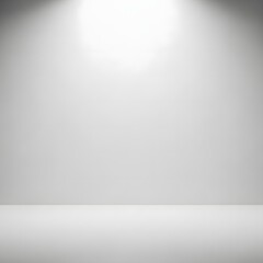 Empty white room with spotlight shining down on a blank surface