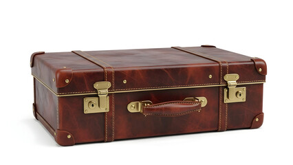 Vintage Brown Leather Suitcase Isolated