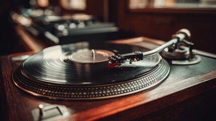 Vintage turntable playing vinyl record