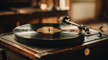 Vintage record player turntable closeup