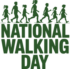 National Walking Day Illustration with Green Silhouettes