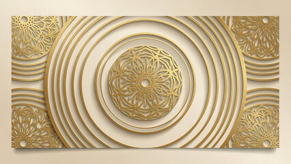 Elegant Golden Concentric Circles and Mandala Pattern on Beige Background