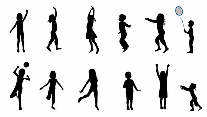 Fototapeta premium Children playing sports and having fun in silhouette