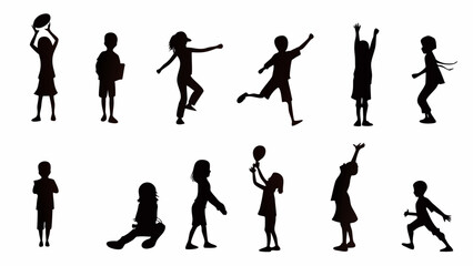 Children playing and having fun in various poses
