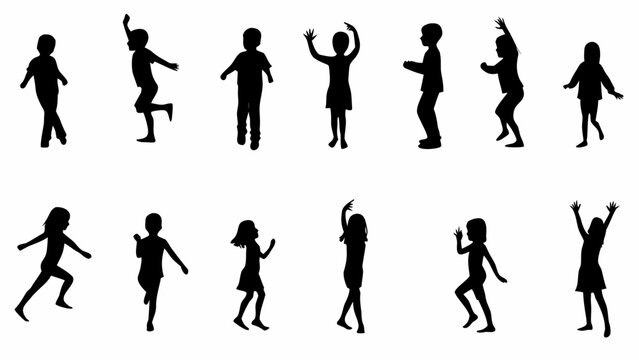 Collection of children dancing in various poses and movements