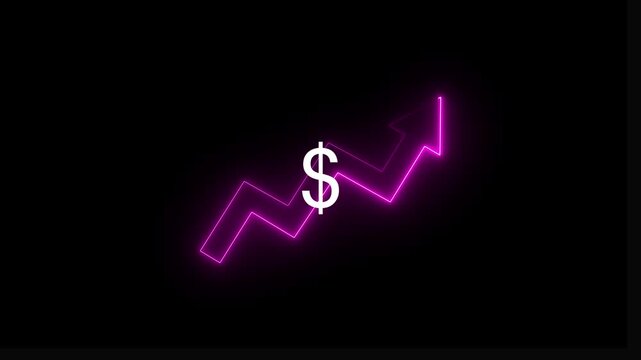 Money increases icon, dollar rate increase stretching arrow up icon .Glowing up arrow with dollar sign. Glowing neon line of dollar sign icon and up arrow isolated on transparent .4k Animation.