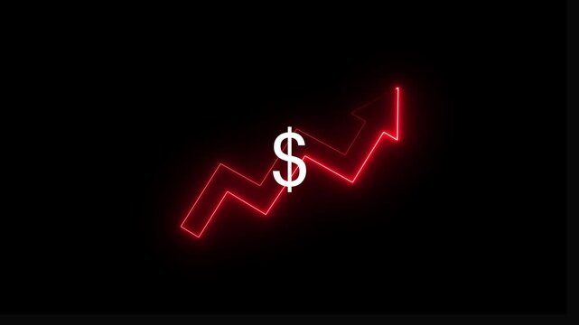 Money increases icon, dollar rate increase stretching arrow up icon .Glowing up arrow with dollar sign. Glowing neon line of dollar sign icon and up arrow isolated on transparent .4k Animation.