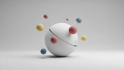Abstract 3D Atomic Structure with Spheres and Lines on White Background