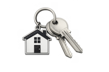 House keys with house shaped keychain representing home ownership, real estate investment, and property security