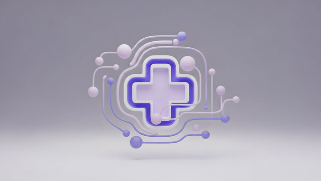 Medical Cross Symbol in 3D Circuit Design. - Powered by Adobe