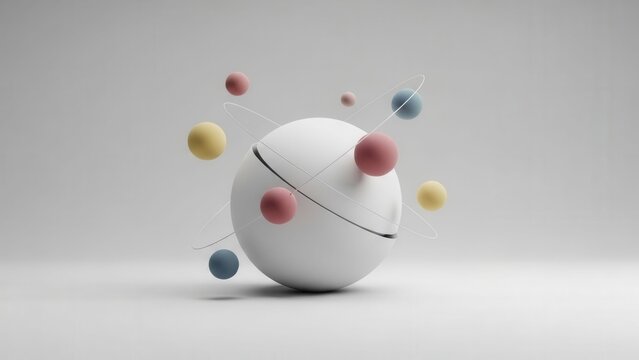 Abstract 3D Atomic Structure with Spheres and Lines on White Background - Powered by Adobe