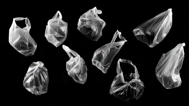 Floating Plastic Bags Against a Black Void: Environmental Issue Conceptual Motion