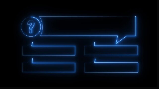 Quiz Neon Line Animation with option selection on black background ,Quiz template challenge with option selection, Animated quiz question on black background..4k Animation.
