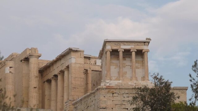 Ancient Greek Temple of Athena Nike with Stone Columns and Sky