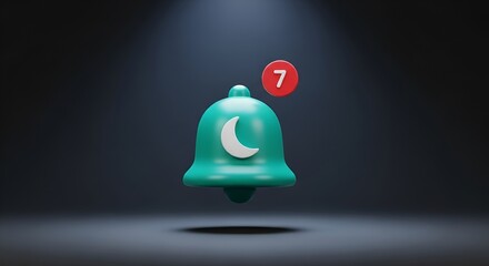Notification Bell with Crescent Moon Symbol and Unread Count Indicator in Spotlight