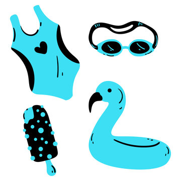 Hand Drawn Swimming Summer Tools and Pool Accessories