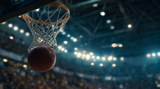 basketball game ball in hoop