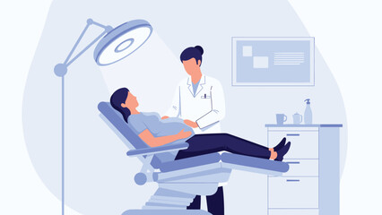 Fototapeta premium A female doctor or gynecologist conducting a medical examination on a pregnant woman in a modern and clean clinic room to ensure a healthy pregnancy.