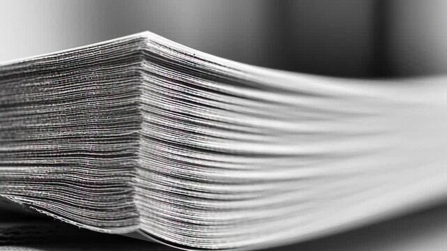 Macro shot of a stack of papers forming rhythmic patterns, with dynamic motion effect