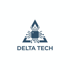Obraz premium Delta Tech Logo Featuring a Triangle Delta Symbol Integrated with a Digital Microchip Icon