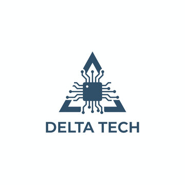 Delta Tech Logo Featuring a Triangle Delta Symbol Integrated with a Digital Microchip Icon