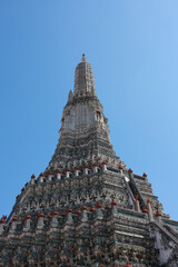Pagoda in Wat Arun temple is temple landmark near Chao Phraya river at Bangkok Thailand