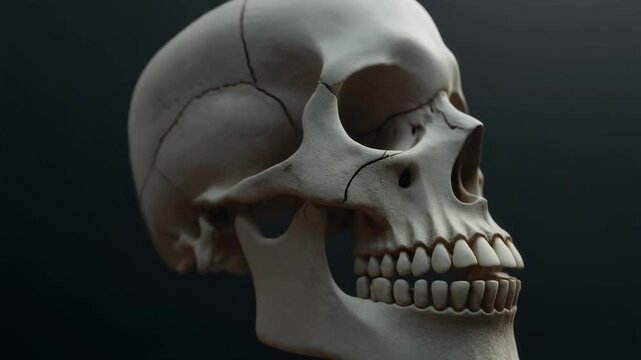3D close-up animation of a human skull with smooth camera movement around the eye socket