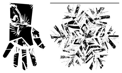 Abstract Hand and Snowflake Silhouettes with Textured Stencil Effect