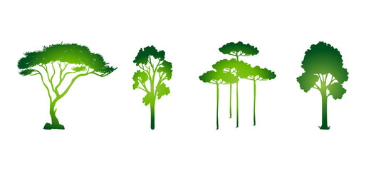 Tree Vector Illustration Collection Featuring Tropical and Orchard Trees with Mango, Apple, Banana, Orange, Coconut Palm and More Isolated on White Background, Colorful Tree Vector Illustration