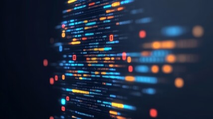 Close up view of glowing green binary code numbers displayed on a dark computer screen.