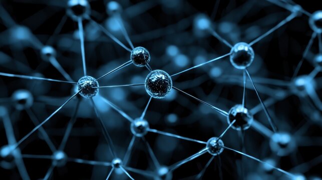 Abstract representation of molecular structure with interconnected spheres and lines illustrating complexity. - Powered by Adobe