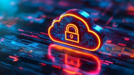 Digital security concept cloud computing protected by lock icon symbolizing data safety.