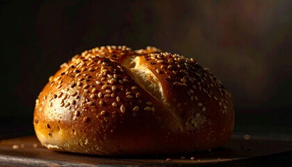Freshly Baked Sesame Seed Bread on a Wooden Cutting Board