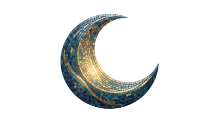 Intricate mosaic crescent moon isolated on transparent background