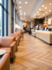 暖かな光が差し込む、ぼやけたカフェの洗練されたインテリア