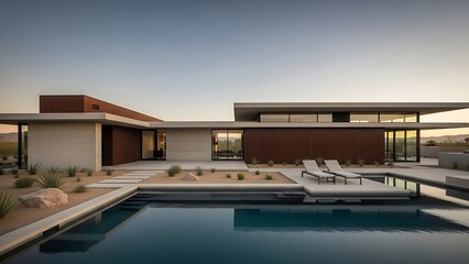 Fototapeta premium Modern Luxury Villa with Infinity Pool and Stylish Architectural Design