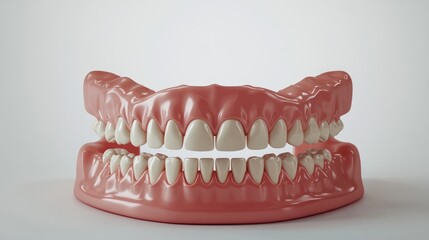 Obraz premium 3D Model of Upper and Lower Dentures Against a Plain Background