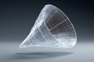 Wireframe funnel shape with grid pattern on dark background