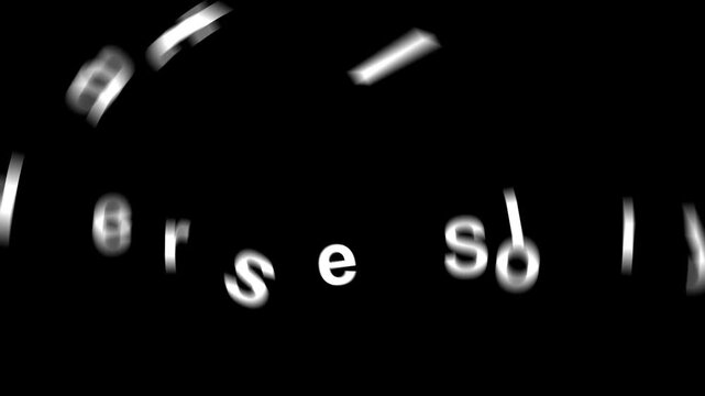 A blurred white letter S with abstract shapes on black.
