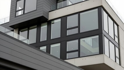 Modern Glass Corner View of Contemporary Office Building with Reflective Windows