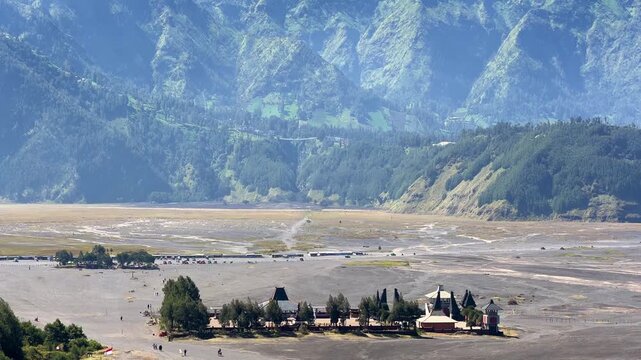 Indonesia - July 9, 2025; Pura Luhur Poten Bromo Ngadisari, a temple at the foot of Mount Bromo, a temple of the Tengger Hindu community on the island of Java. Bromo-Tengger-Semeru National Park 4К