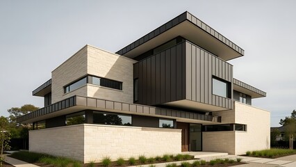 Modern Contemporary Multi Story House with Unique Architectural Design and Large Windows