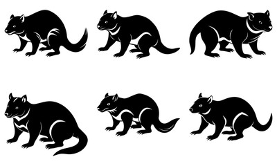 Obraz premium Six black and white badger silhouettes on white background animal wildlife